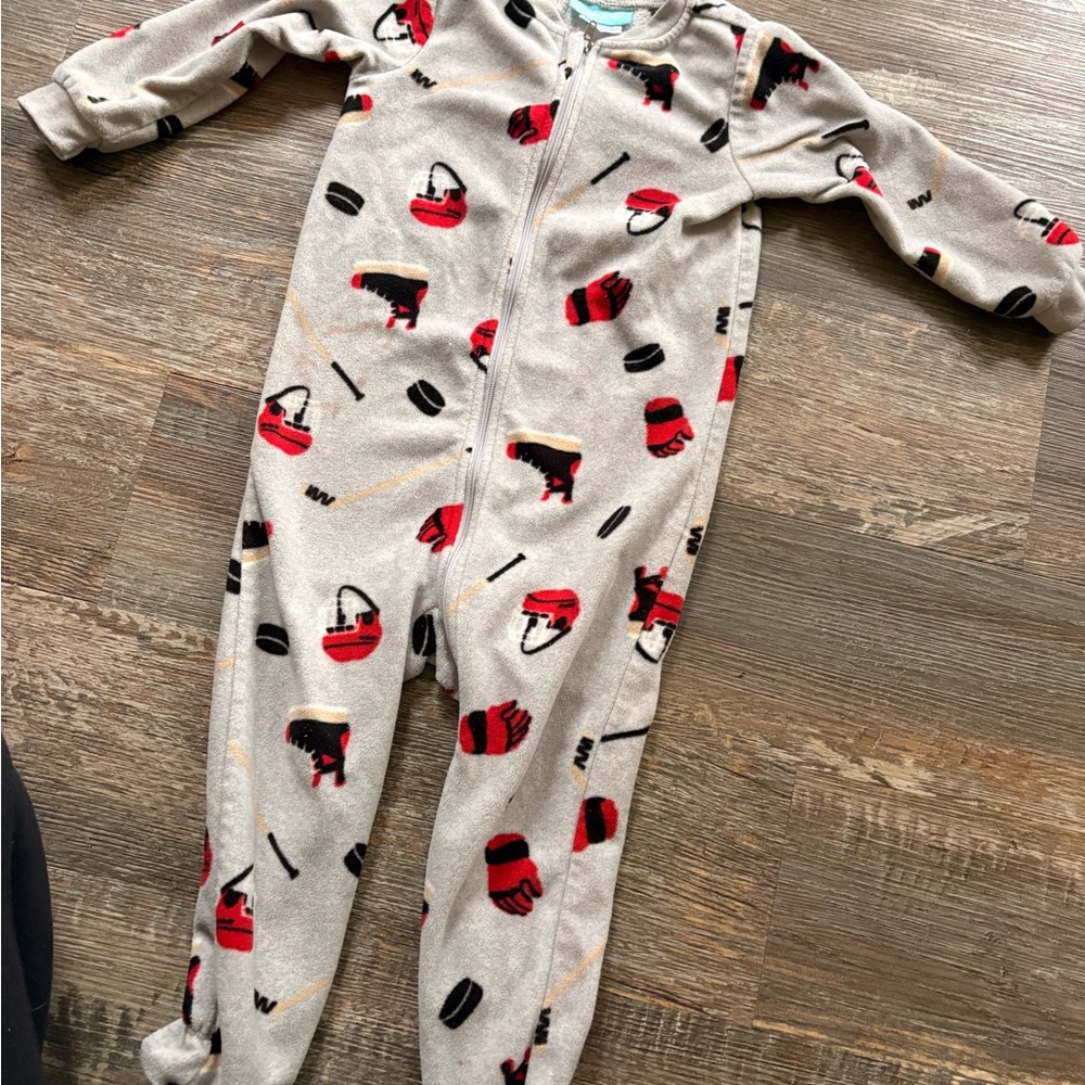 Hockey Print Kids Footie Pajamas